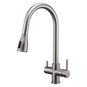 Смеситель для кухни Paulmark Lange La214212-BS с выдвижным изливом, брашированная сталь