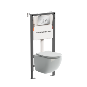 Унитаз с инсталляцией Ceramica Nova Forma (Форма) CN3009_121001CH безободковый, сиденье микролифт, кнопка хром глянцевый
