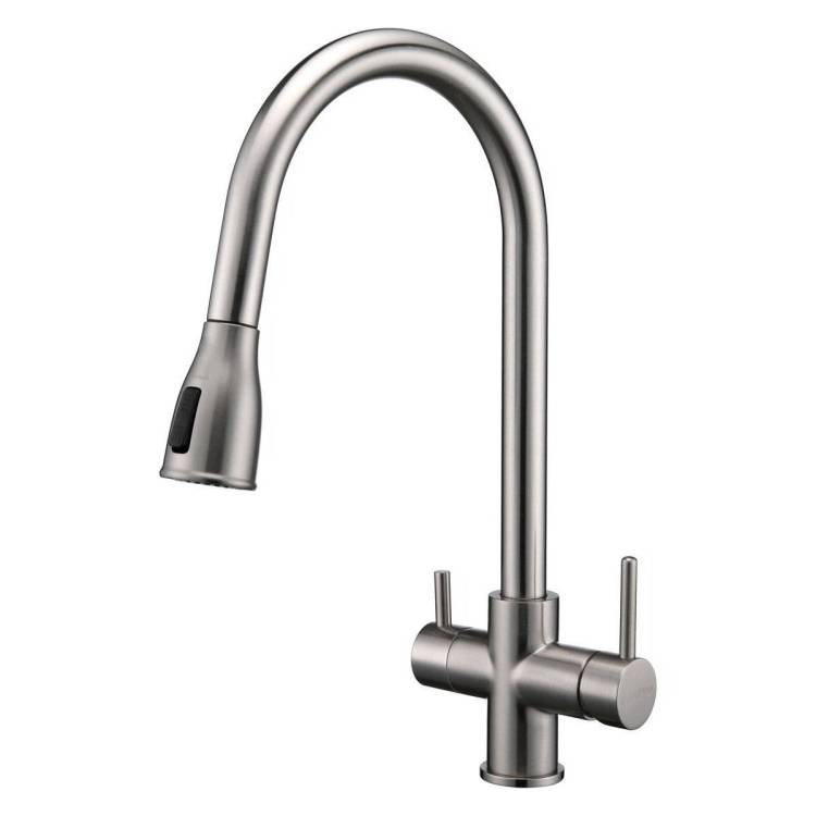 Смеситель для кухни Paulmark Lange La214212-BS с выдвижным изливом, брашированная сталь