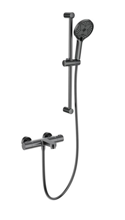 Смеситель для ванны Wonzon & Woghand WW-C2018-A-BGG с душевым гарнитуром и термостатом, темный графит