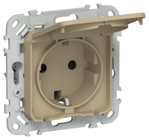 Розетка 1-местная с заземлением, шторками и крышкой IEK Flite FI-R16-16-1-44-K59 хаки
