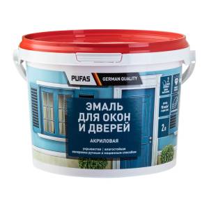 Эмаль акриловая универсальная для окон и дверей Pufas полуглянцевая морозостойкая 2 л