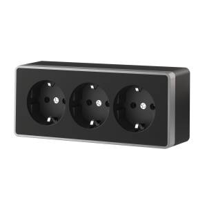 Розетка 3-местная с заземлением и шторками Werkel Gallant W5073134 черный с серебром