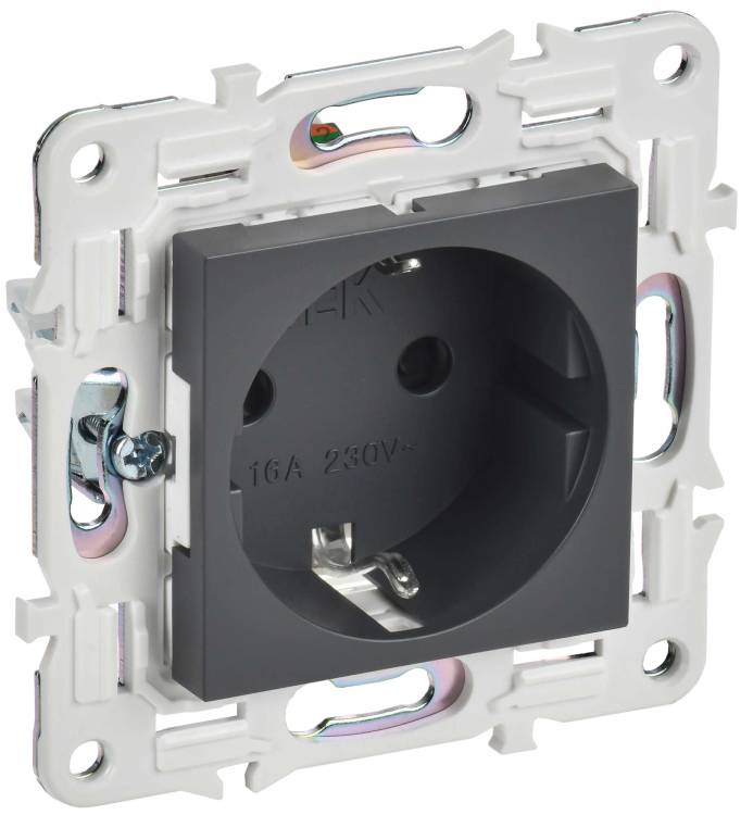 Розетка 1-местная с заземлением и шторками IEK Skandy SK-R14-16-1-K48 титан