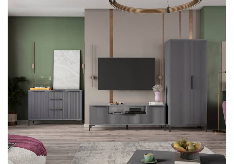 Стенка в гостиную Woodville Иадама 620683 графит, графит софт комплектация 2
