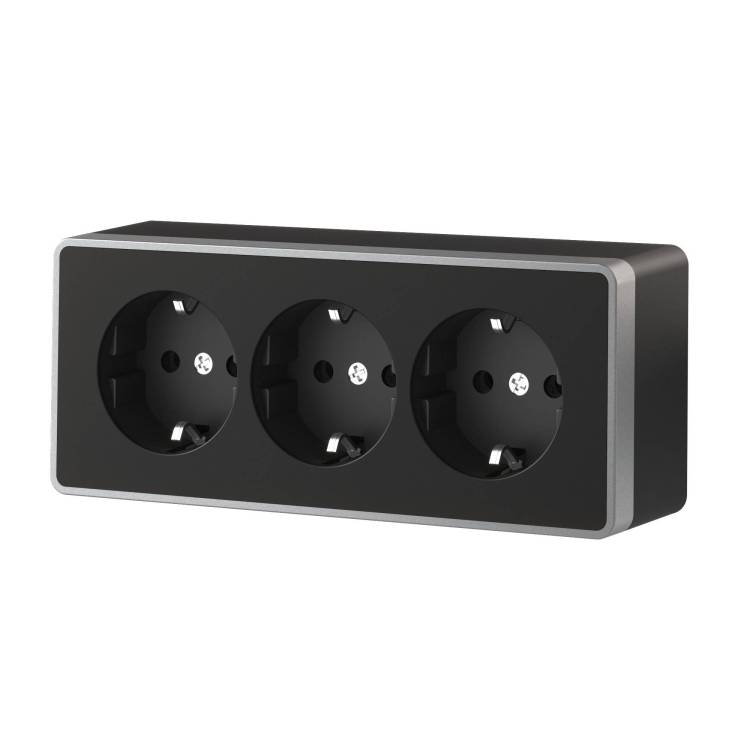 Розетка 3-местная с заземлением и шторками Werkel Gallant W5073134 черный с серебром