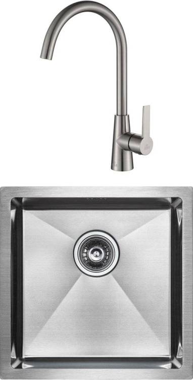 Комплект Paulmark Gerberg PM214444-BS брашированная нерж. сталь + Смеситель Paulmark Holstein Ho212065-NI для кухонной мойки