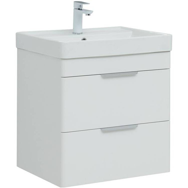 Тумба с раковиной Aquanet Ирис new 60 312424 подвесная, белый глянец