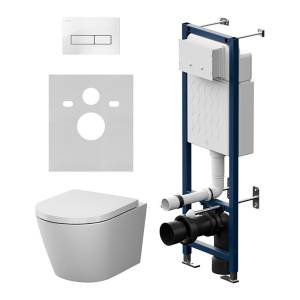 Унитаз с инсталляцией Am.Pm X-Joy IS110301.851900 безободковый, с крышкой-сиденьем микролифт, белый глянцевый, с белой глянцевой кнопкой