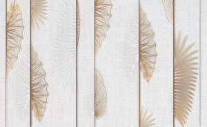 3D Фотообои Artegrafico «Панно с тропическими листьями на белом канвасе» PL-049 песок