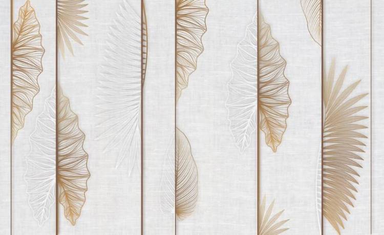 3D Фотообои Artegrafico «Панно с тропическими листьями на белом канвасе» PL-049 песок