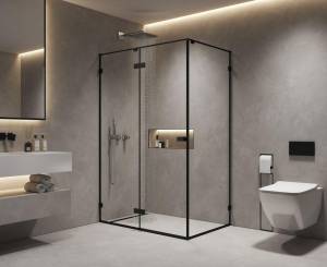 Боковая перегородка AQUAme AQM7409-2-8 профиль черный, стекло прозрачное, 80x200