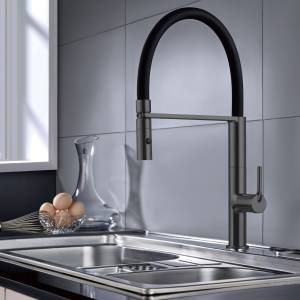 Смеситель для кухни Vincea VKF-114GM с гибким изливом, вороненая сталь