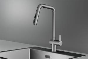 Смеситель для кухни Granula Kitchen Space 7273 сталь матовая, с выдвижным изливом