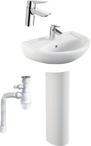Комплект Раковина Norm Fit 60 см + Пьедестал Norm Fit 6936B099-0156 + Смеситель VitrA Solid S A42440EXP + Сифон Wirquin Минор с отводом для стиральной машины