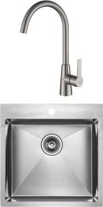 Комплект Paulmark Kroner PM215151-BS брашированная нерж. сталь + Смеситель Paulmark Holstein Ho212065-NI для кухонной мойки