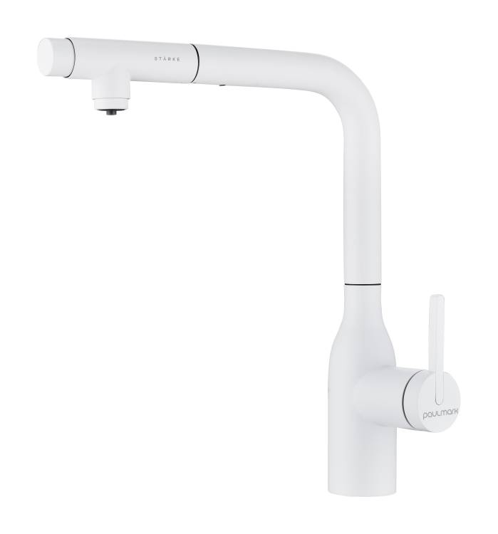 Смеситель для кухни Paulmark Viper Vi213105-WH с выдвижным изливом, белый матовый