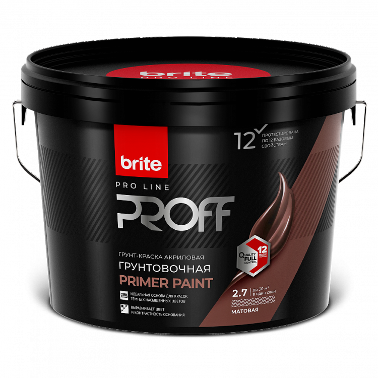 Грунт-краска акриловая грунтовочная Brite Pro Line Proff Primer Paint белая 2.7 л