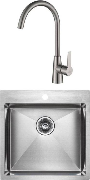 Комплект Paulmark Kroner PM215151-BS брашированная нерж. сталь + Смеситель Paulmark Holstein Ho212065-NI для кухонной мойки