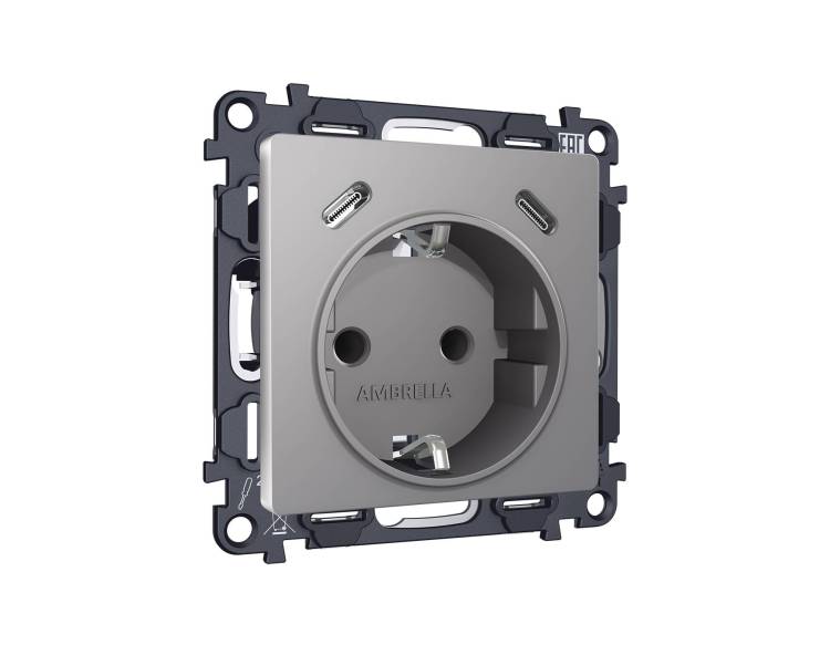 Комплект механизма электрической розетки 2USB C+C 20W с заземлением Ambrella Volt MA MA510510 сталь матовый