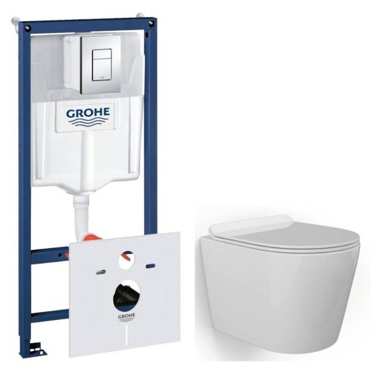 Комплект Grohe GRH775001480 Инсталляция для унитаза Grohe Rapid SL + Унитаз подвесной beWash Aldo безободковый, с сиденьем микролифт, белый глянец