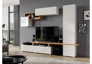 Стенка в гостиную Woodville Руфе НМ-001 508997 гладкий, дуб крафт золотой, белый гладкий глянцевый