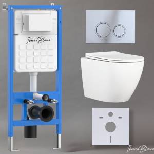 Комплект Iberica Blanca Bilbao Alto IB001.BLA.234.823 унитаз безободковый, белый, сиденье микролифт, клавиша смыва хром глянцевый