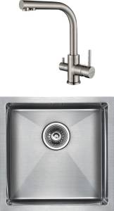 Комплект Paulmark Aller PM904444-BS брашированная нержавеющая сталь + Смеситель Paulmark Essen Es213011-NI для кухонной мойки, никель