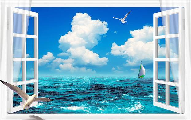 3D Фотообои Artegrafico «Распахнутое в море окно» OK-001 акварель