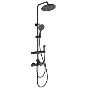 Душевая стойка Wonzon & Woghand WW-C3011-A1-MB черная, с термостатом, с гигиеническим душем