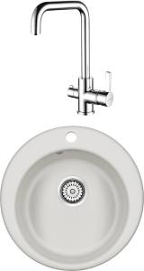 Комплект Paulmark Gelegen PM404800-WH белый + Смеситель Paulmark Logas Lo213021-CR для кухонной мойки, хром