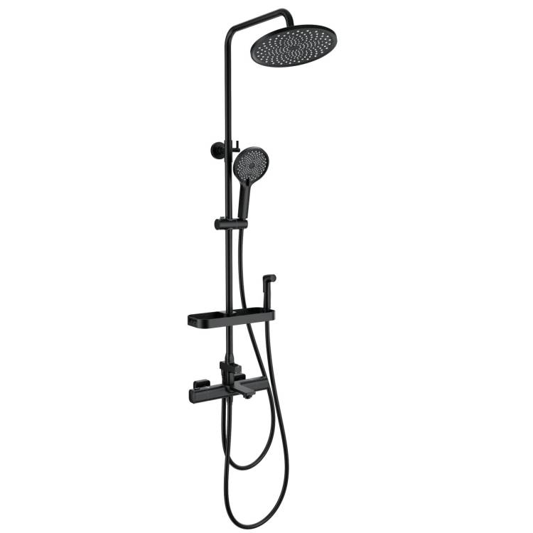 Душевая стойка Wonzon & Woghand WW-C3011-A1-MB черная, с термостатом, с гигиеническим душем