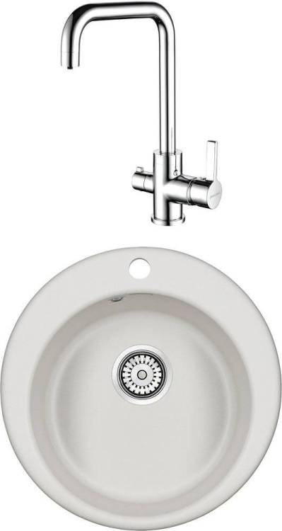 Комплект Paulmark Gelegen PM404800-WH белый + Смеситель Paulmark Logas Lo213021-CR для кухонной мойки, хром