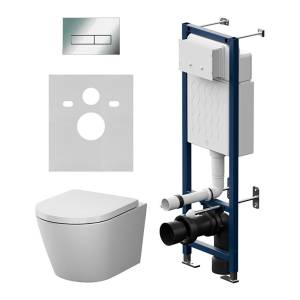 Унитаз с инсталляцией Am.Pm X-Joy IS110351.851900 безободковый, с крышкой-сиденьем микролифт, белый глянцевый, с кнопкой глянцевый хром