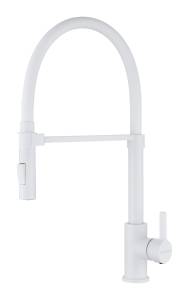 Смеситель для кухни Paulmark Halt Ha214021-WH с гибким изливом, белый матовый