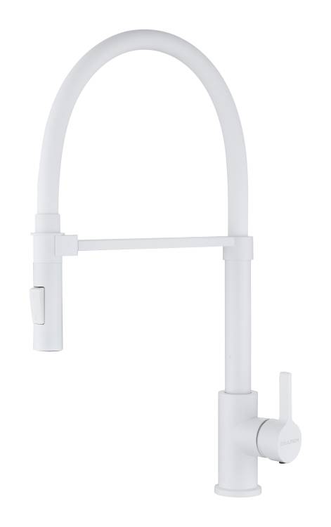 Смеситель для кухни Paulmark Halt Ha214021-WH с гибким изливом, белый матовый