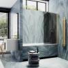 Шторка на ванну MaybahGlass MGV-603-3 поворотная, на монопетле, стекло графит, профиль золото, 1400x400 фото 3