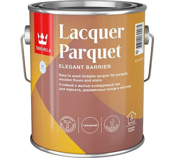 Лак паркетный износостойкий алкидно-уретановый Tikkivala Lacquer Parquet полуматовый 2.7 л