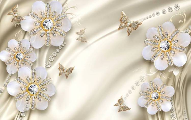 3D Фотообои Artegrafico «Цветы с бриллиантами на бежевом шелке» RH-106 канвас