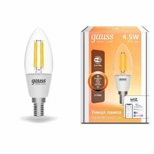 Лампа светодиодная диммируемая филаментная Gauss E14 4,5W 2700K прозрачная 1230112