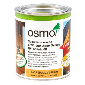 Защитное масло с УФ-фильтром (с биоцидами) Osmo UV-Schutz-Öl Extra 420 бесцветное шелковисто-матовое 0.22 л