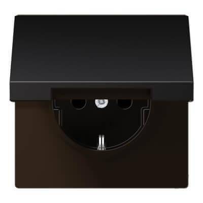 Розетка с заземлением с крышкой безвинтовой зажим Jung LS 990 dark AL1520KLD