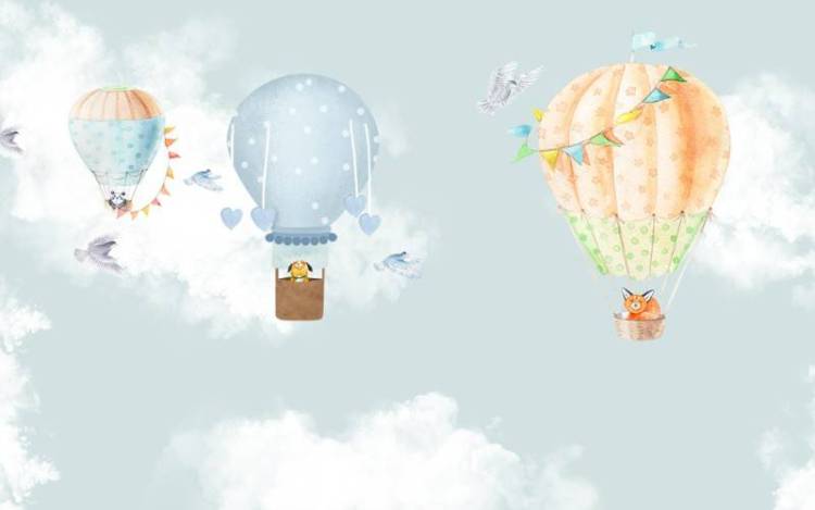 3D Фотообои Artegrafico «Облачная даль с акварельными шарами» KID-146 акварель