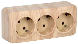 Розетка 3-местная с заземлением IEK Glory ERH31-K34-16 сосна