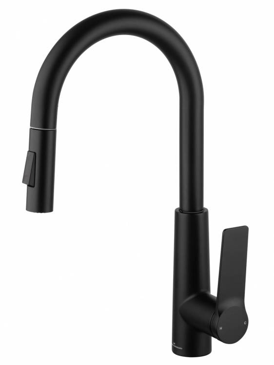 Смеситель для кухни Wonzon & Woghand WW-A20782-MB с выдвижным изливом, черный матовый