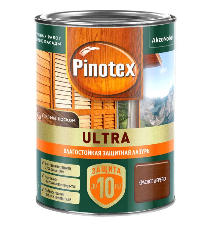 Пропитка декоративная для защиты древесины Pinotex Ultra AWB полуглянцевая красное дерево 0.9 л
