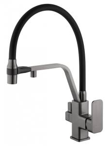 Смеситель для кухни Wonzon & Woghand WW-88458013-BGM с гибким изливом и подключением фильтра, темный графит