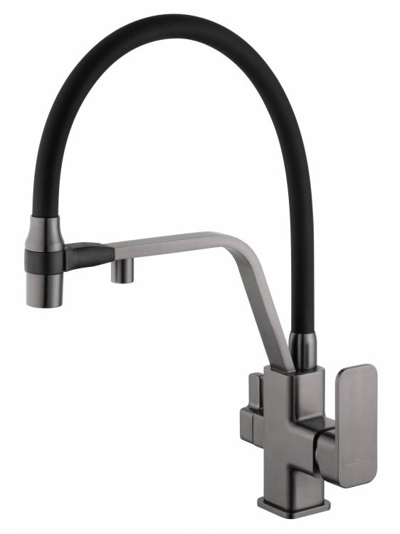 Смеситель для кухни Wonzon & Woghand WW-88458013-BGM с гибким изливом и подключением фильтра, темный графит