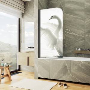Шторка на ванну MaybahGlass MGV-928-ФП003-6 60x140, поворотная, стекло с рисунком 6 мм, профиль черный