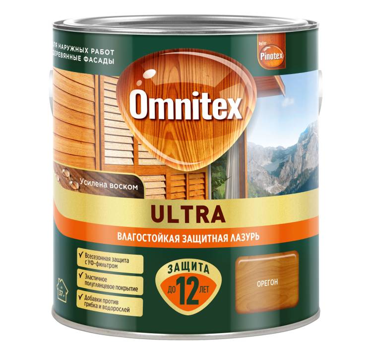 Пропитка декоративная для защиты древесины Omnitex Ultra AWB полуглянцевая орегон 2.5 л
